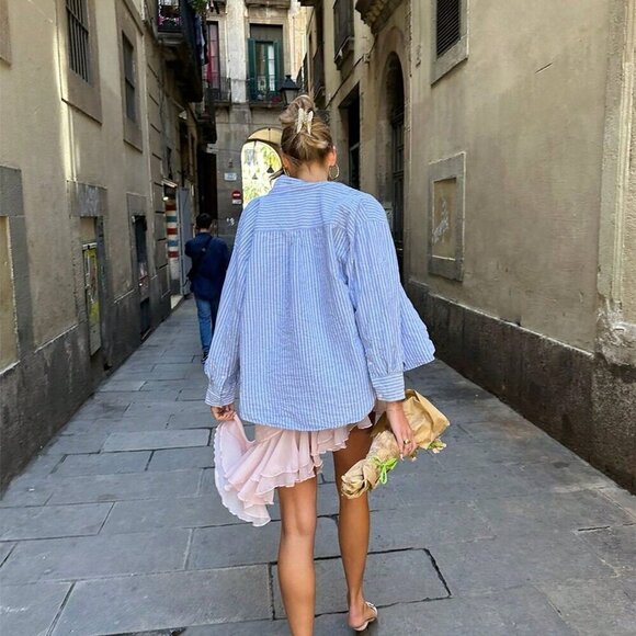 Pink Casual Women's Ruffle Trim Chiffon Party Wedding Beach Vacation Dress - Picture 5 of 5